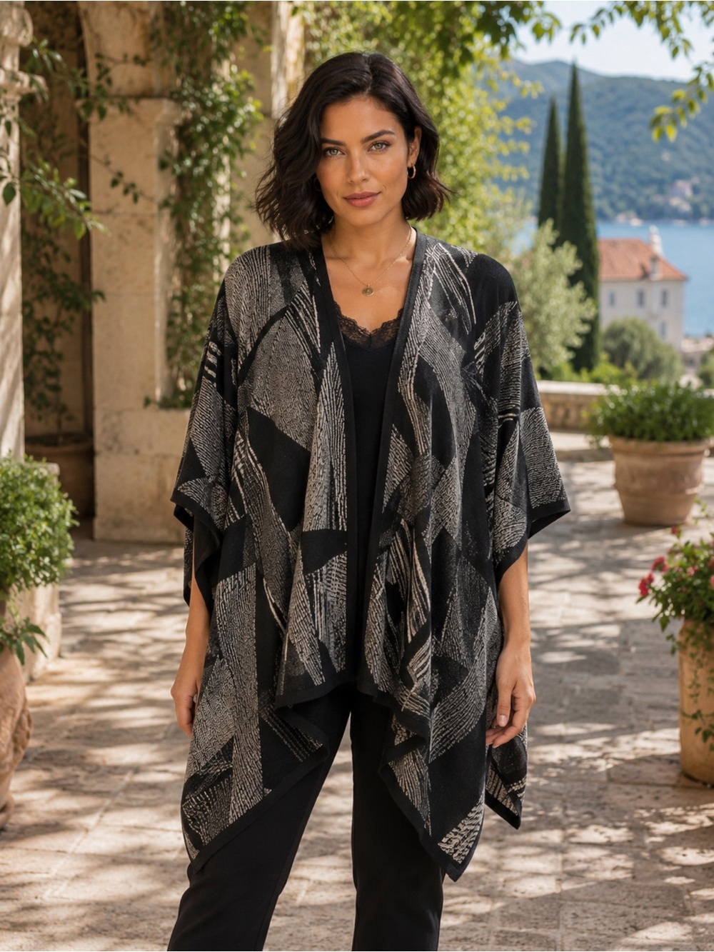🧣 Chico's Sparkle Plaid Black and Silver Reversible Wrap ✨